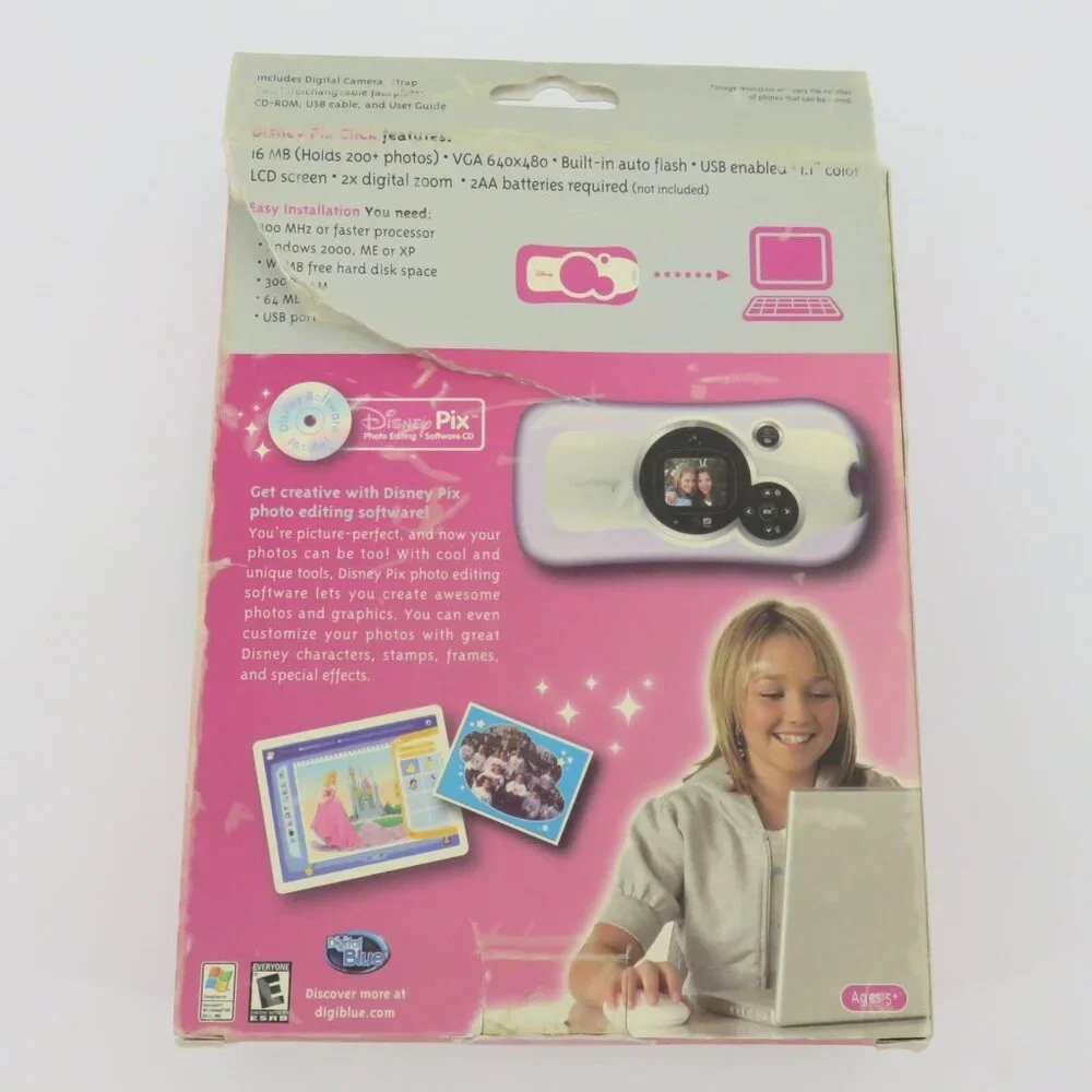 Pix Click Disney Hannah Montana Digital Camera Flash Ages 5+ 2007 Pink Purple